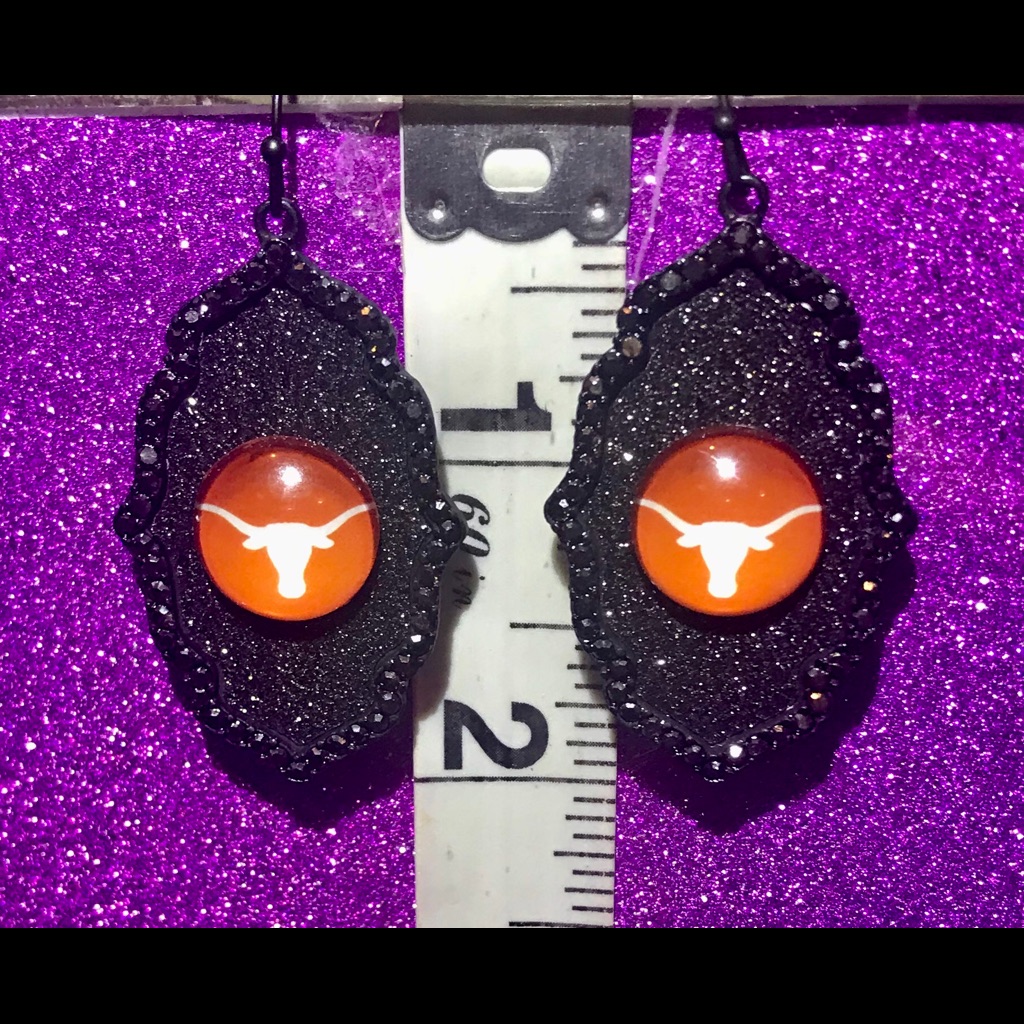 Texas Longhorns Black Rhinestone Glitter Earrings